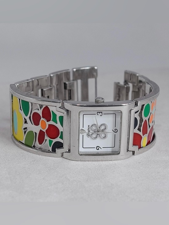 Brighton Accessories - Brighton Meadow Ladies Watch Retired Multicolor Floral Enamel Silver 7" Wrist